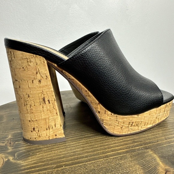 Krush Black Cork Block Heels Peep Toe Platform Sz UK 5 US 7 - Picture 2 of 10